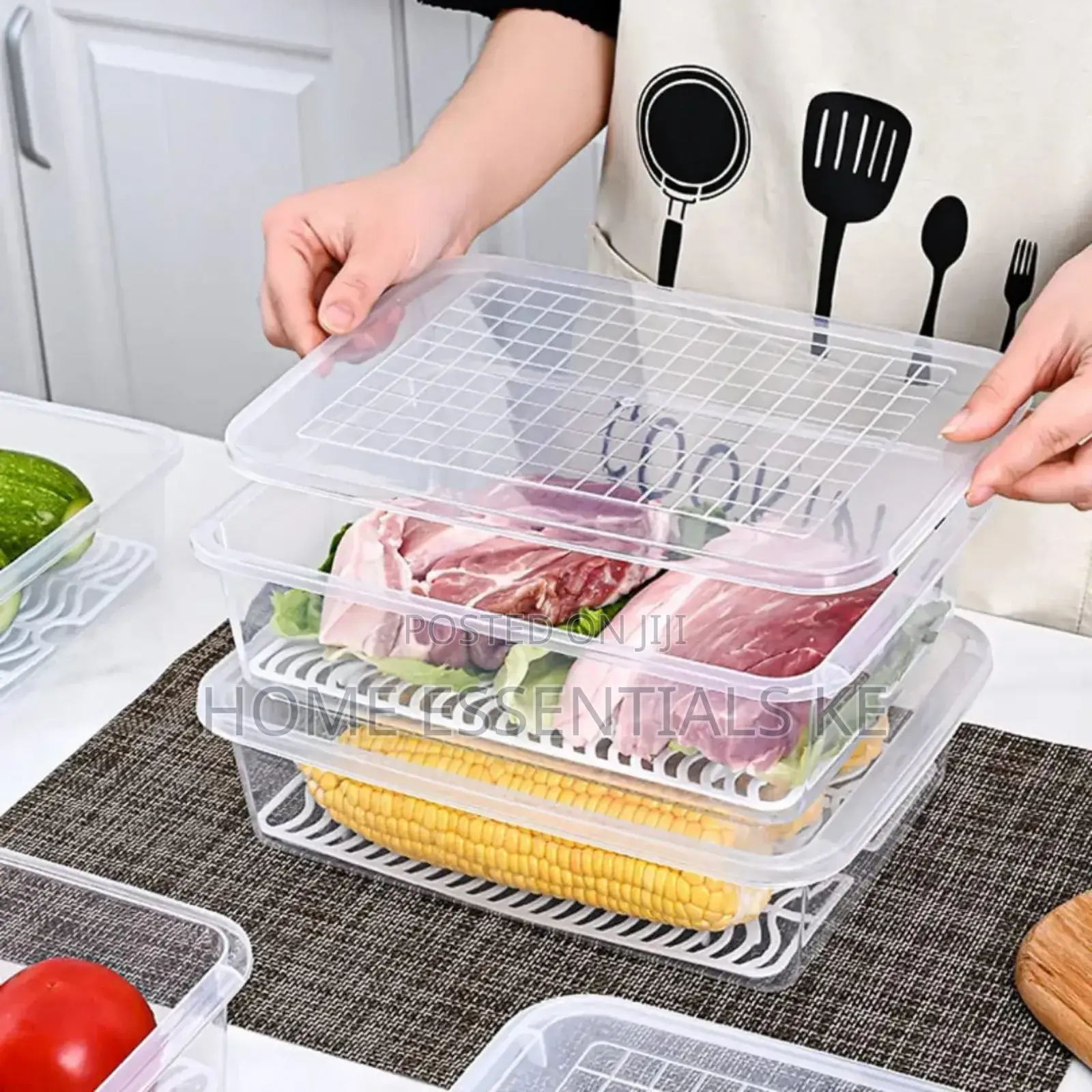 1pc Stackable Fridge Storage Box With Drain Plate