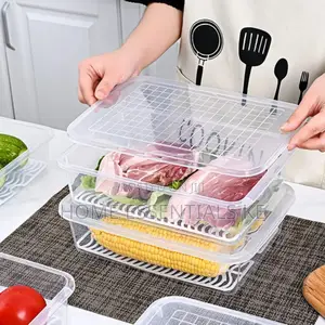 1pc Stackable Fridge Storage Box With Drain Plate