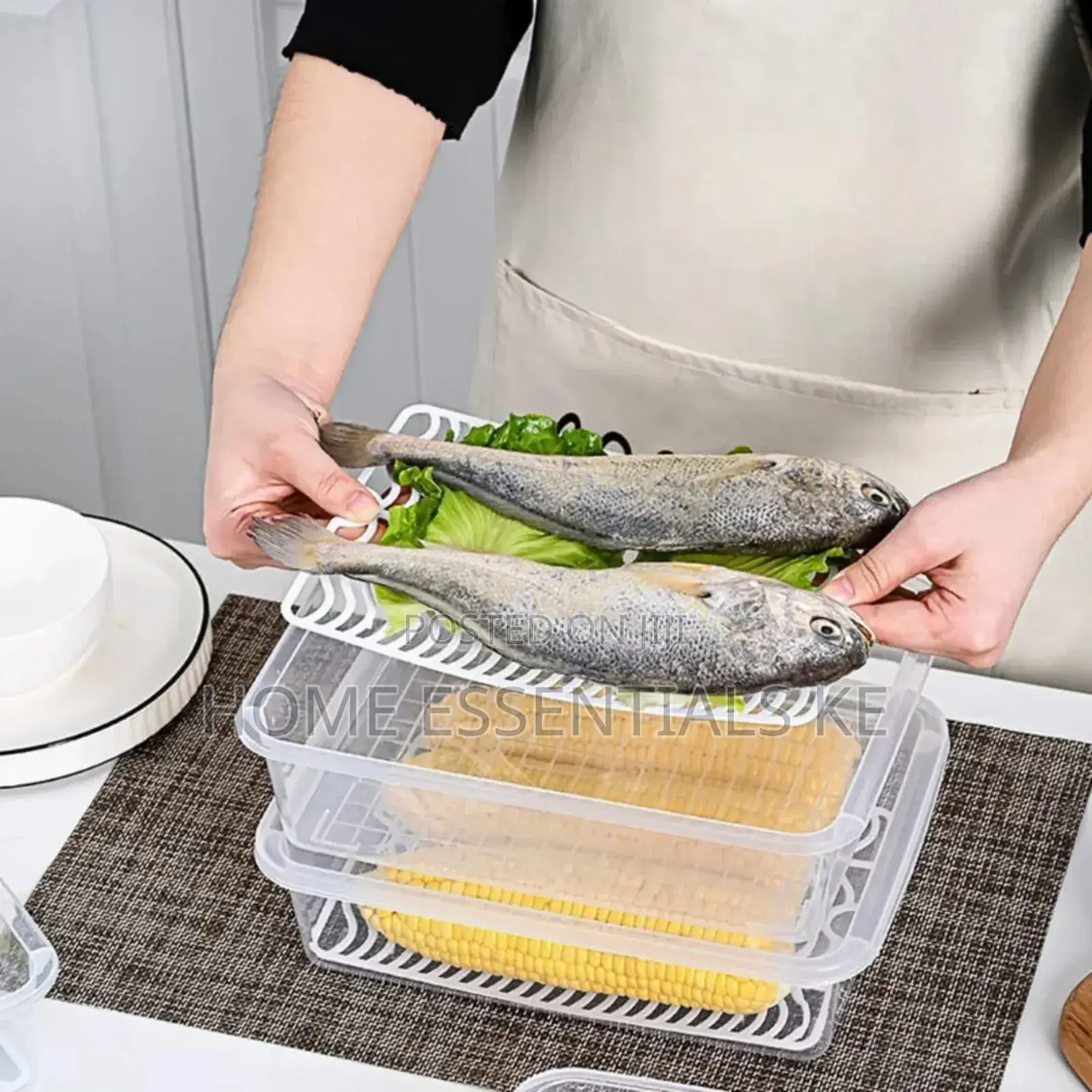1pc Stackable Fridge Storage Box With Drain Plate