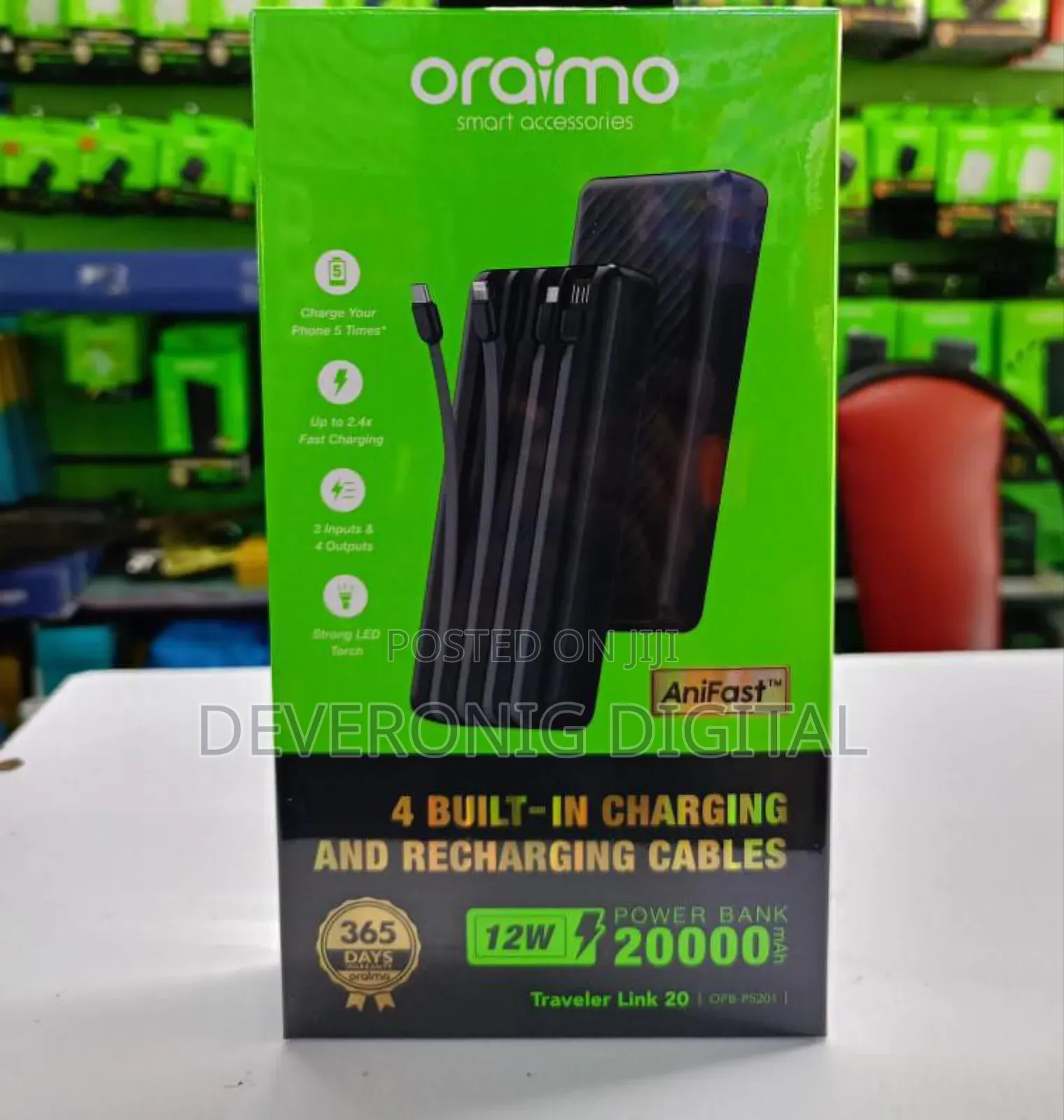 Oraimo Traveler Link 20 Opb-P5201 Powerbank With Inbuilt Cables.