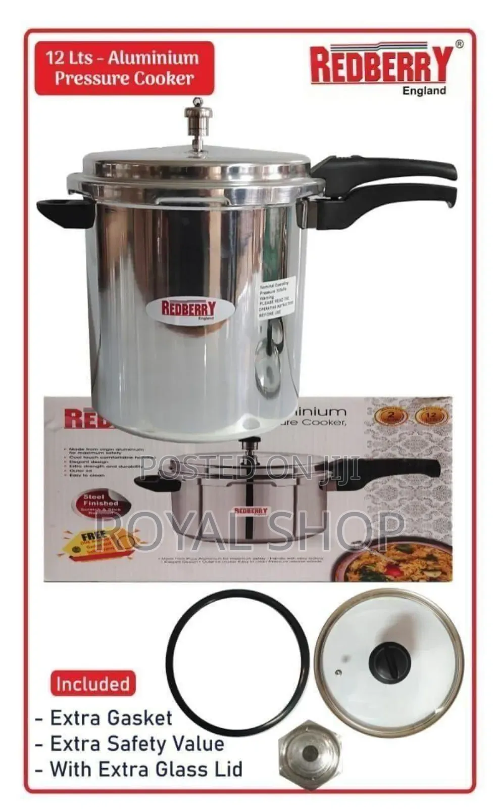 Aluminium Pressure Cooker: With Glass Lids-12 Litres