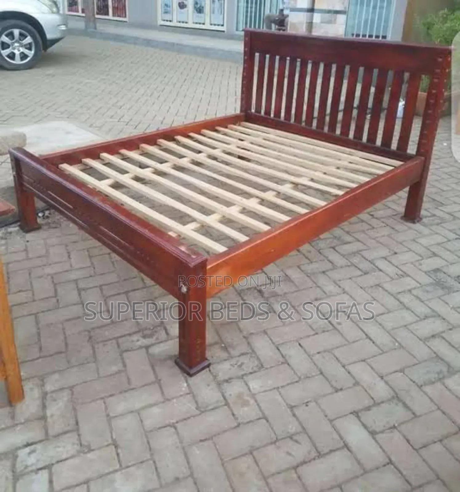 Solid Wood Slatted Bed Size 5 by 6- Mahogany Bed