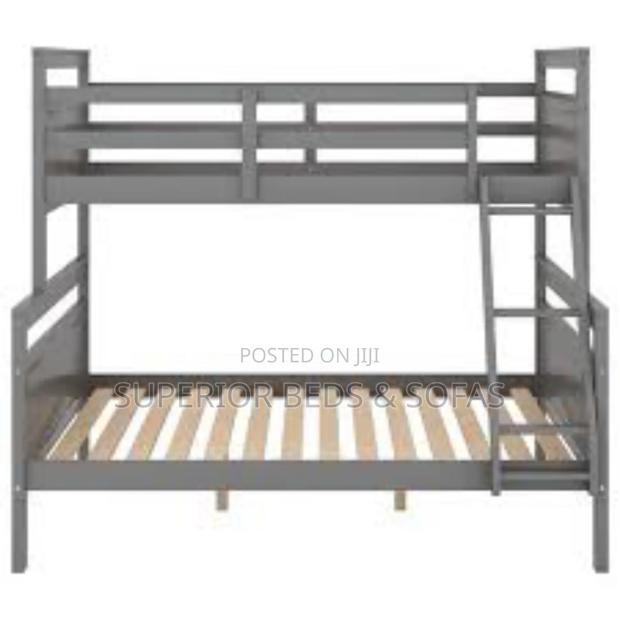 Grey Wooden Double Decker Bed 3.5 Top, 4 by 6 Bottom