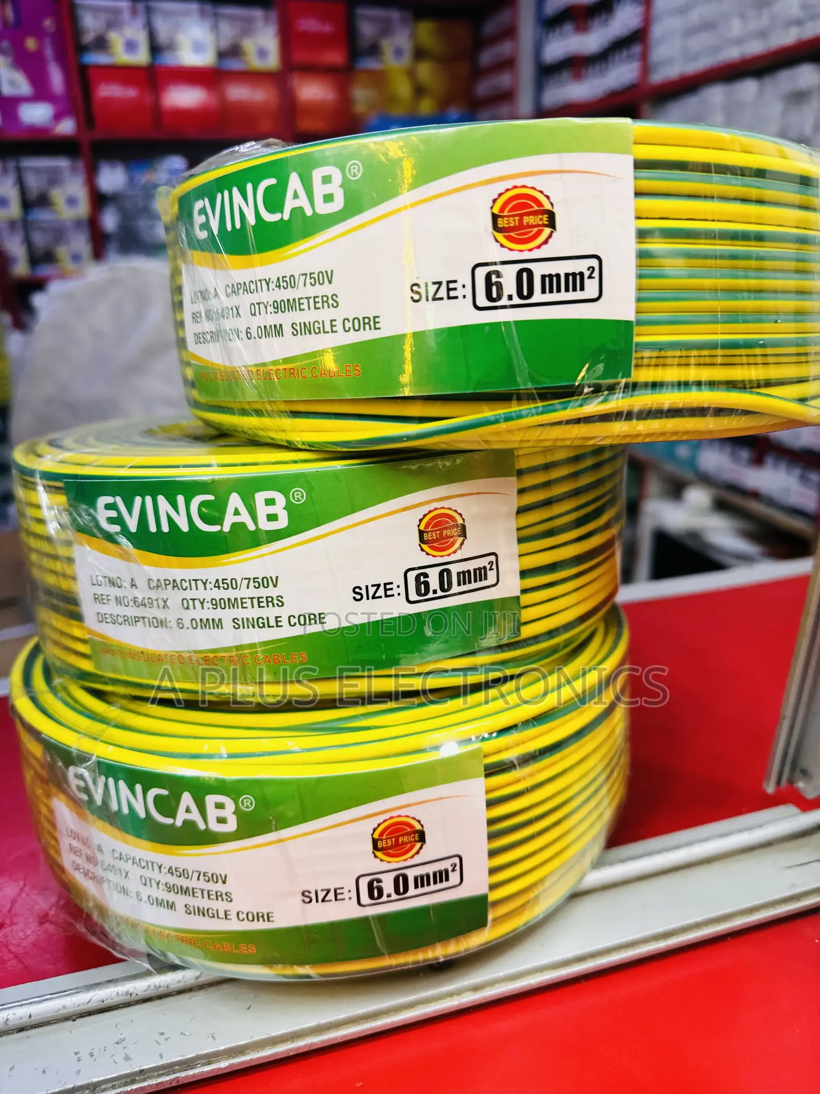 Evincab 6.0mm Single Core Wiring Cable 90m(Yellow Green) -Long Lasting