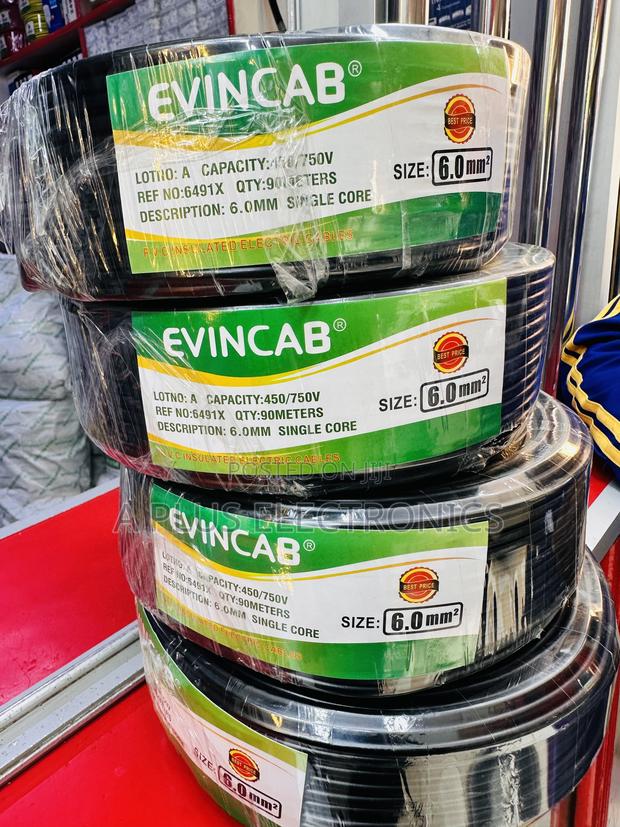 Evincab 6.0mm Single Core Wiring Cable 90m Wire(Black) – Original