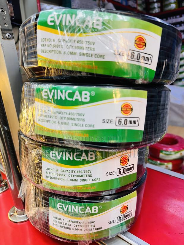 Evincab 6.0mm Single Core Wiring Cable 90m Wire(Black) – Pure Copper - main view