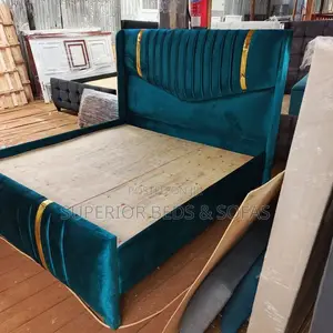 5x6 Teal Upholstered Bed With Gold Stripes
