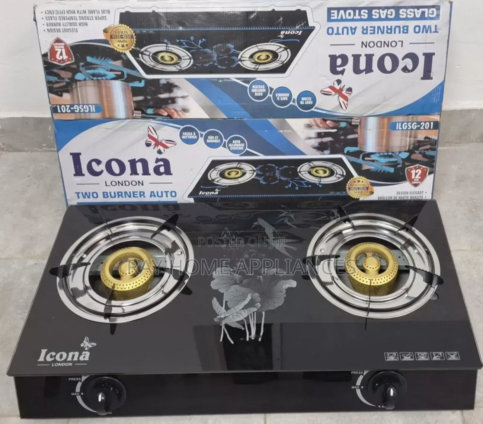 Icona 2 Burner Gas Stove Glass Top Cooker