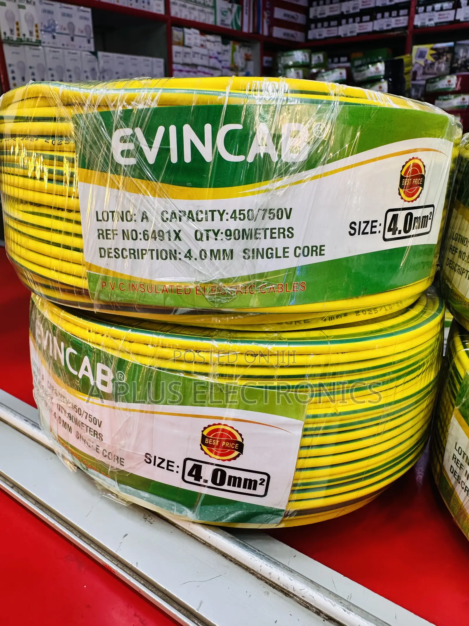 Evincab 4.0mm Single Core Cable 90m(Yellow Green) – High Quality