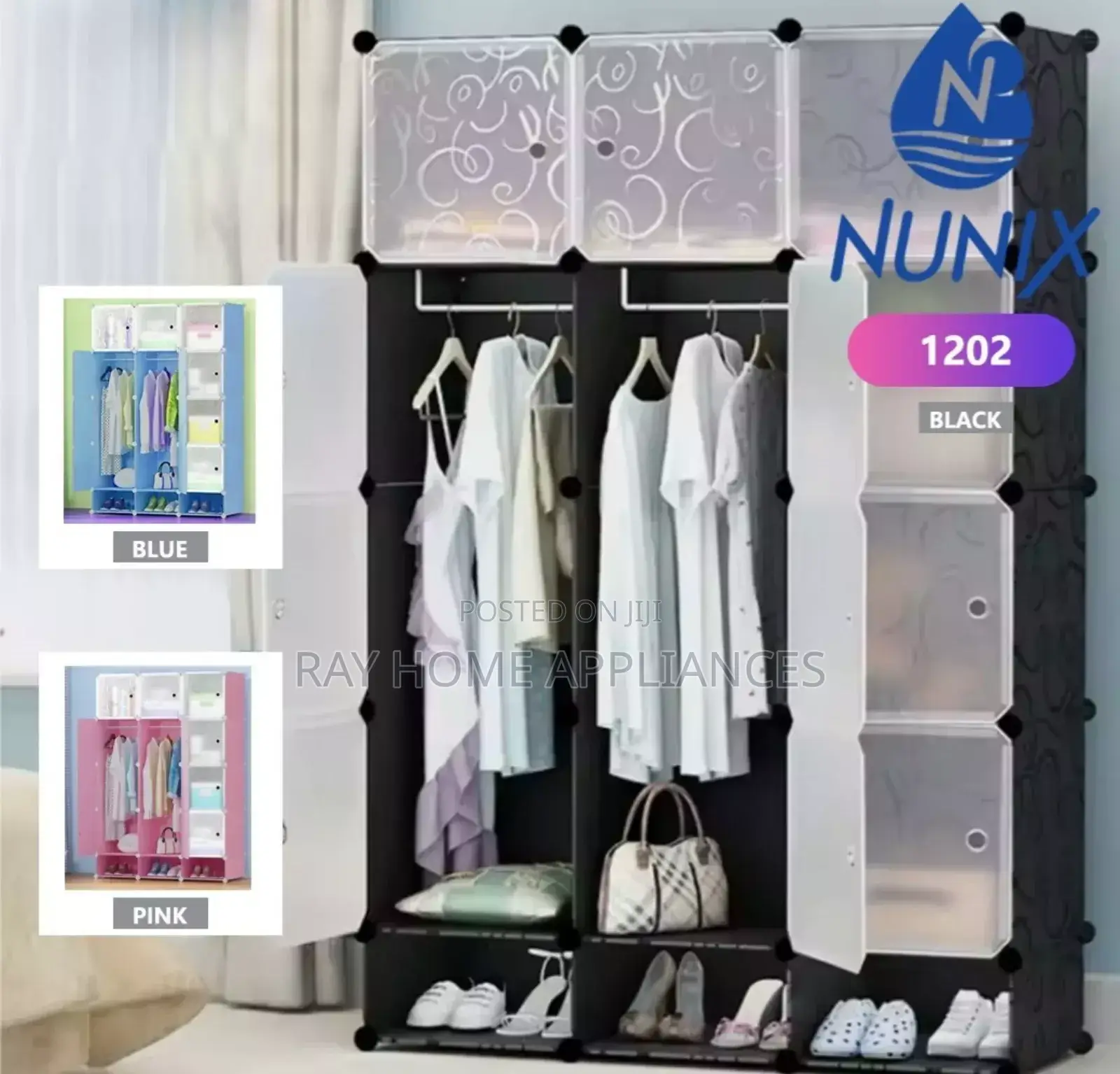 Nunix Portable 3- Column Plastic Wardrobes 
 in Different Colours