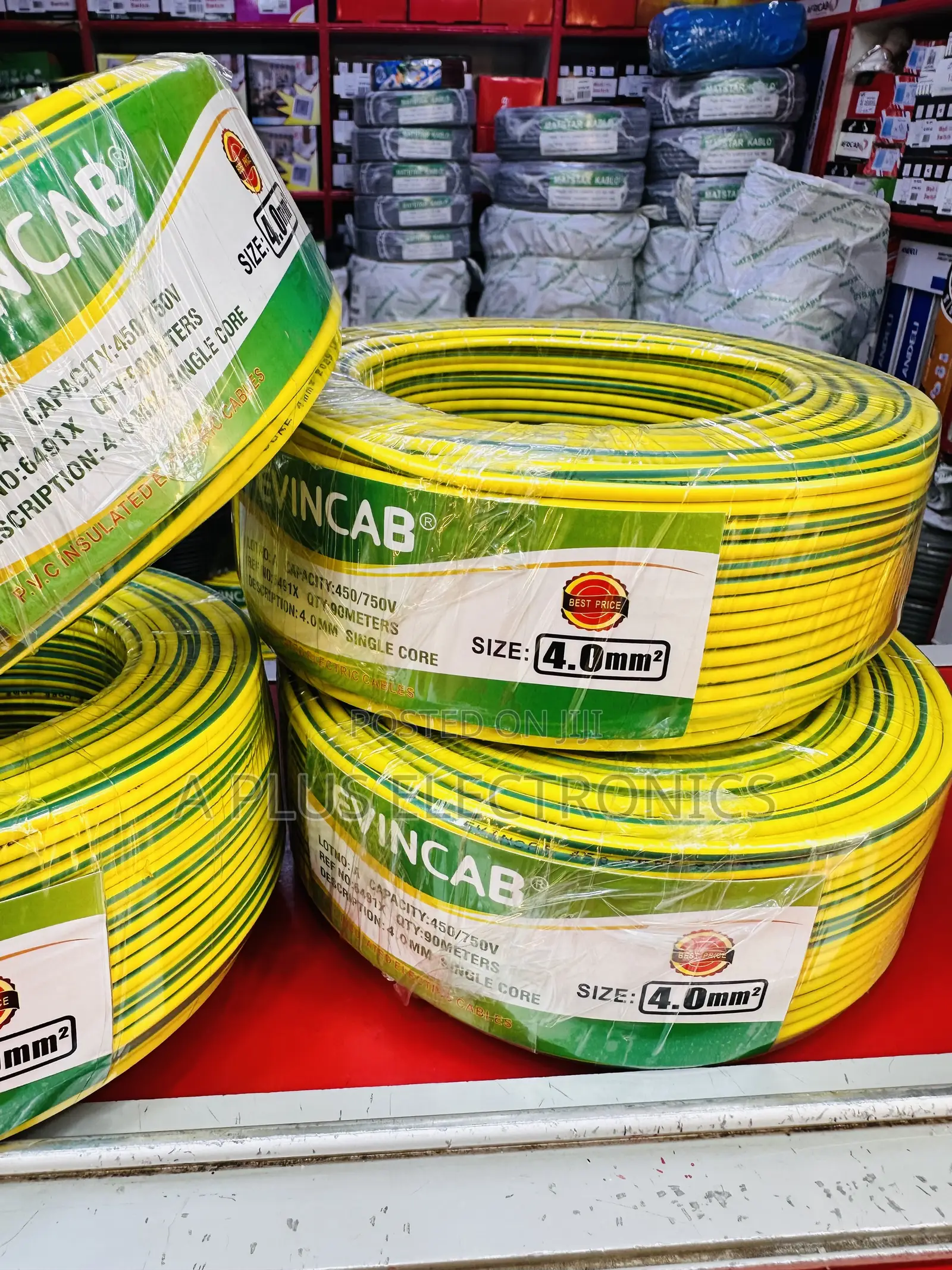 Evincab 4.0mm Single Core Cable 90m(Yellow Green) – Durable