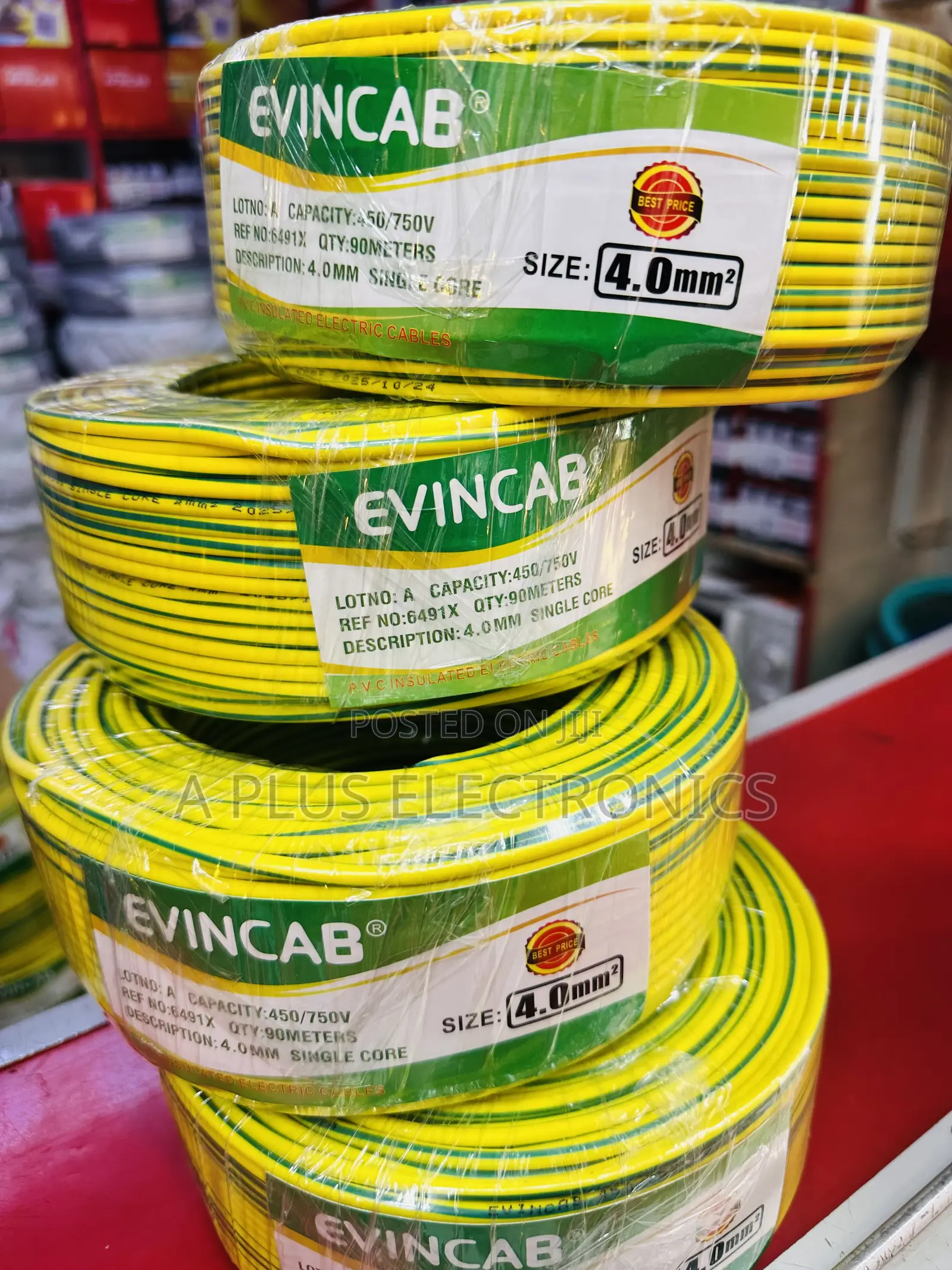 Evincab 4.0mm Single Core Cable 90m(Yellow Green) – Durable