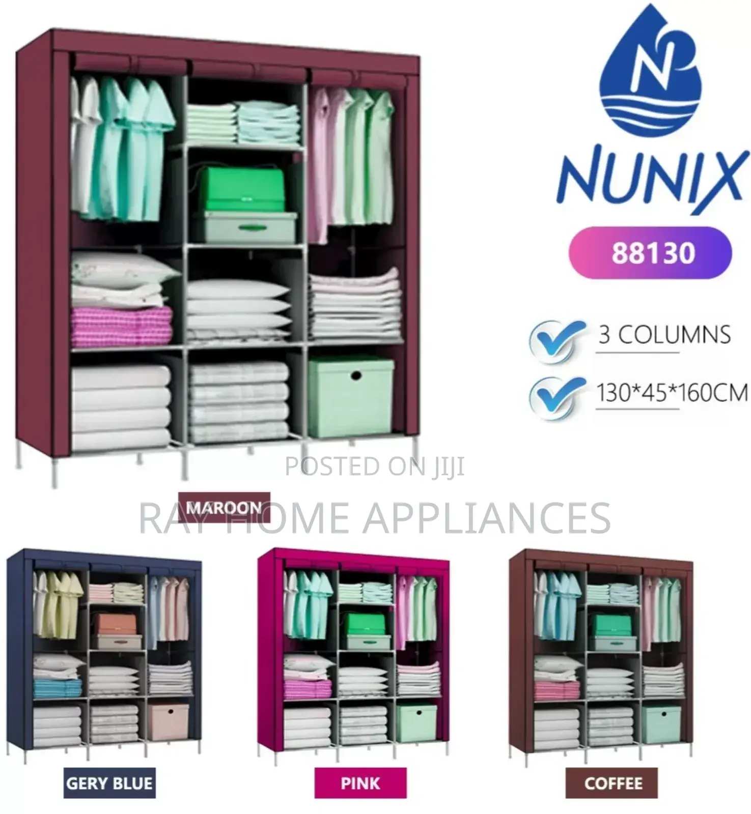 3-Column Portable Metallic Wardrobe