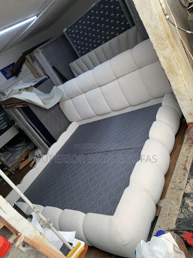 5x6 White Channel-Tufted Upholstered Bed - main view