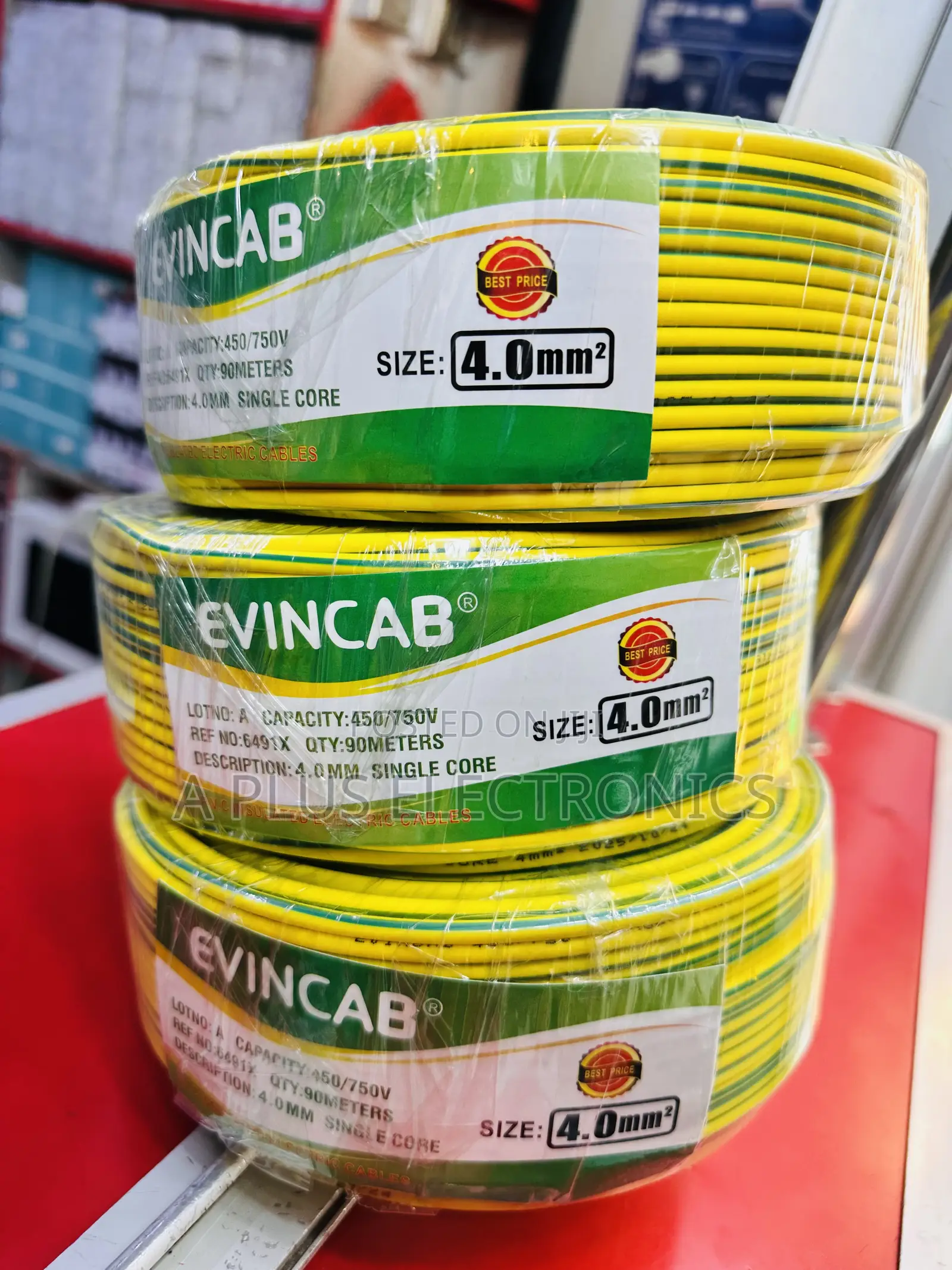 Evincab 4.0mm Single Core Cable 90m(Yellow Green) –Commercial