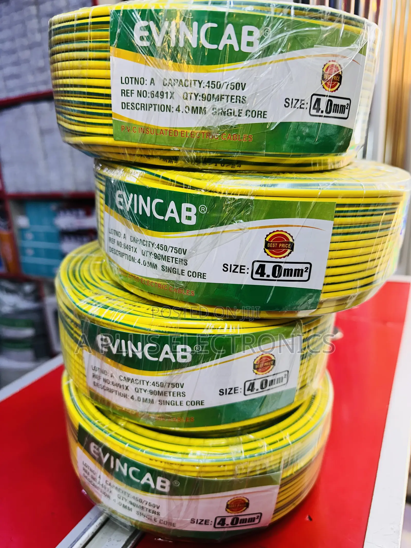 Evincab 4.0mm Single Core Cable 90m(Yellow Green) –Commercial