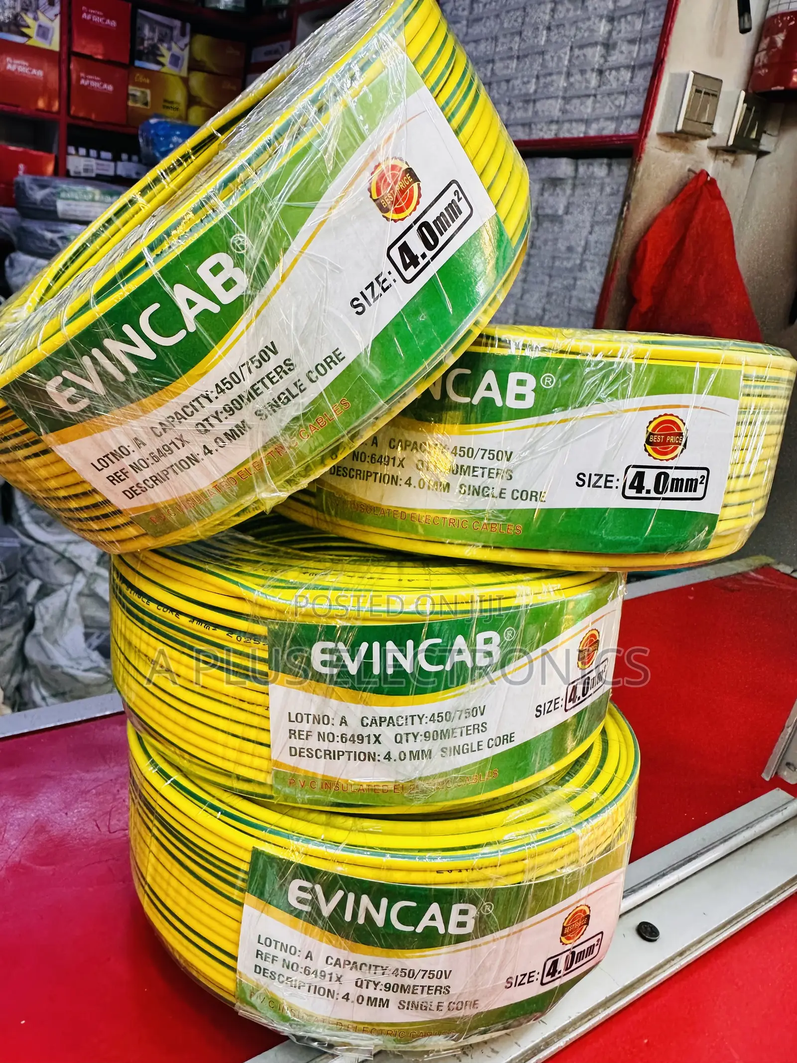 Evincab 4.0mm Single Core Cable 90m(Yellow Green) – Standard