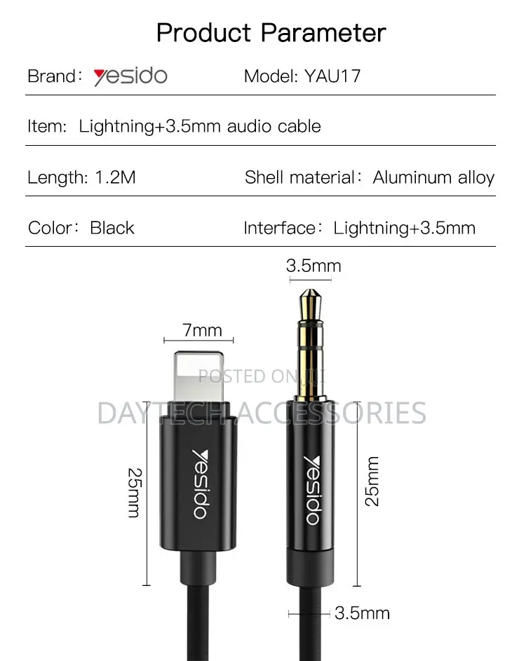 Yesido Lightning to 3.5mm High Transmission Anti-Noise Aux