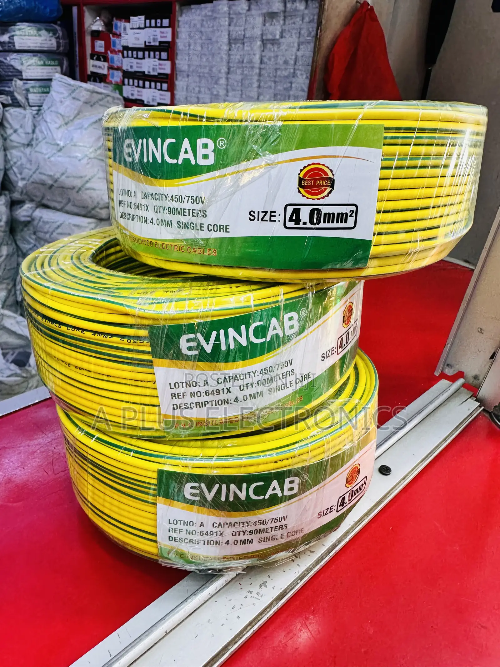 Evincab 4.0mm Single Core Cable 90m(Yellow Green)-Electricians’ Choice