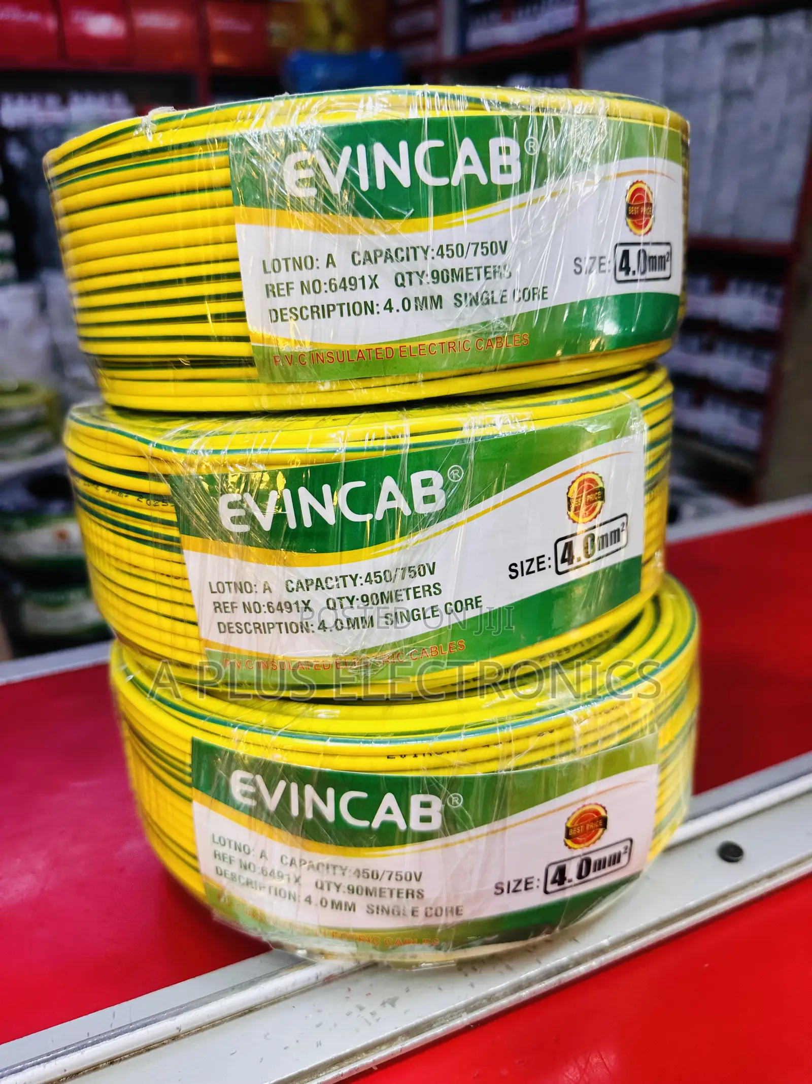 Evincab 4.0mm Single Core Cable 90m(Yellow Green)-Electricians’ Choice