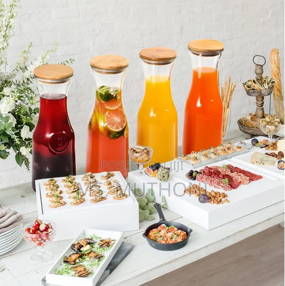 1l Water / Juice Glass Carafe With Bamboo Lid *