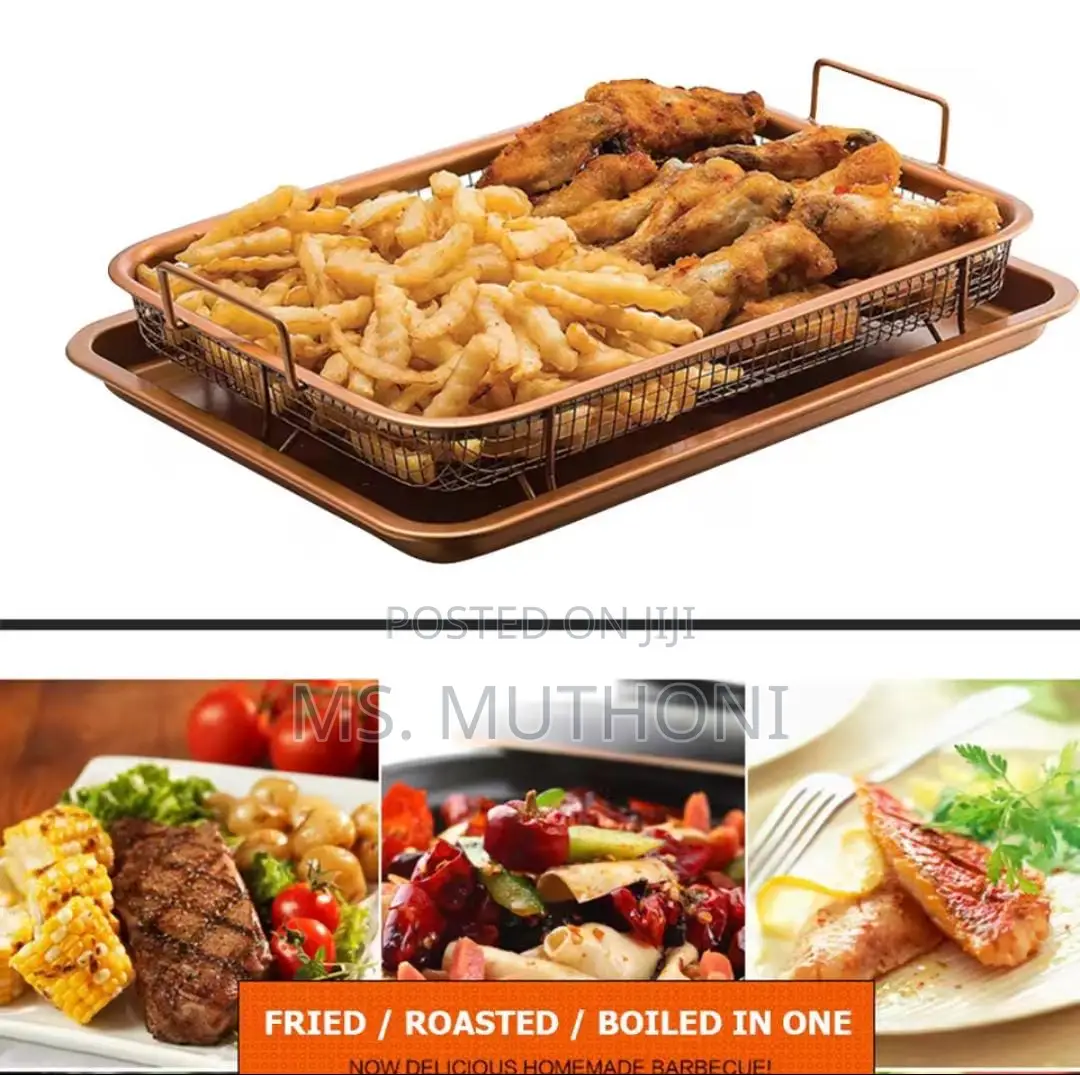 Stainless Steel Air Fryer Basket and Tray Set for Oven Use.