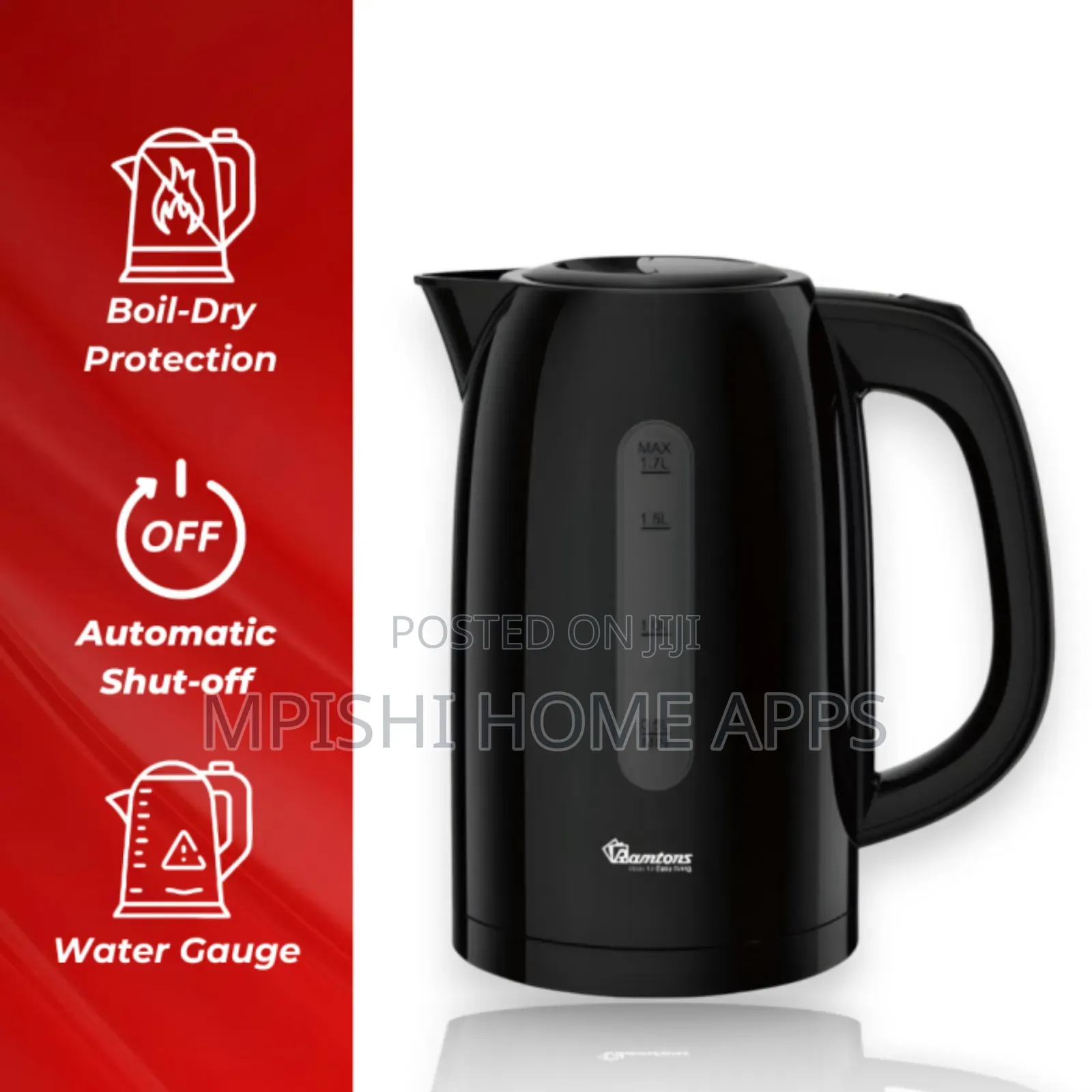 Cordless Electric Kettle 1.7 Liters Black- Rm/766