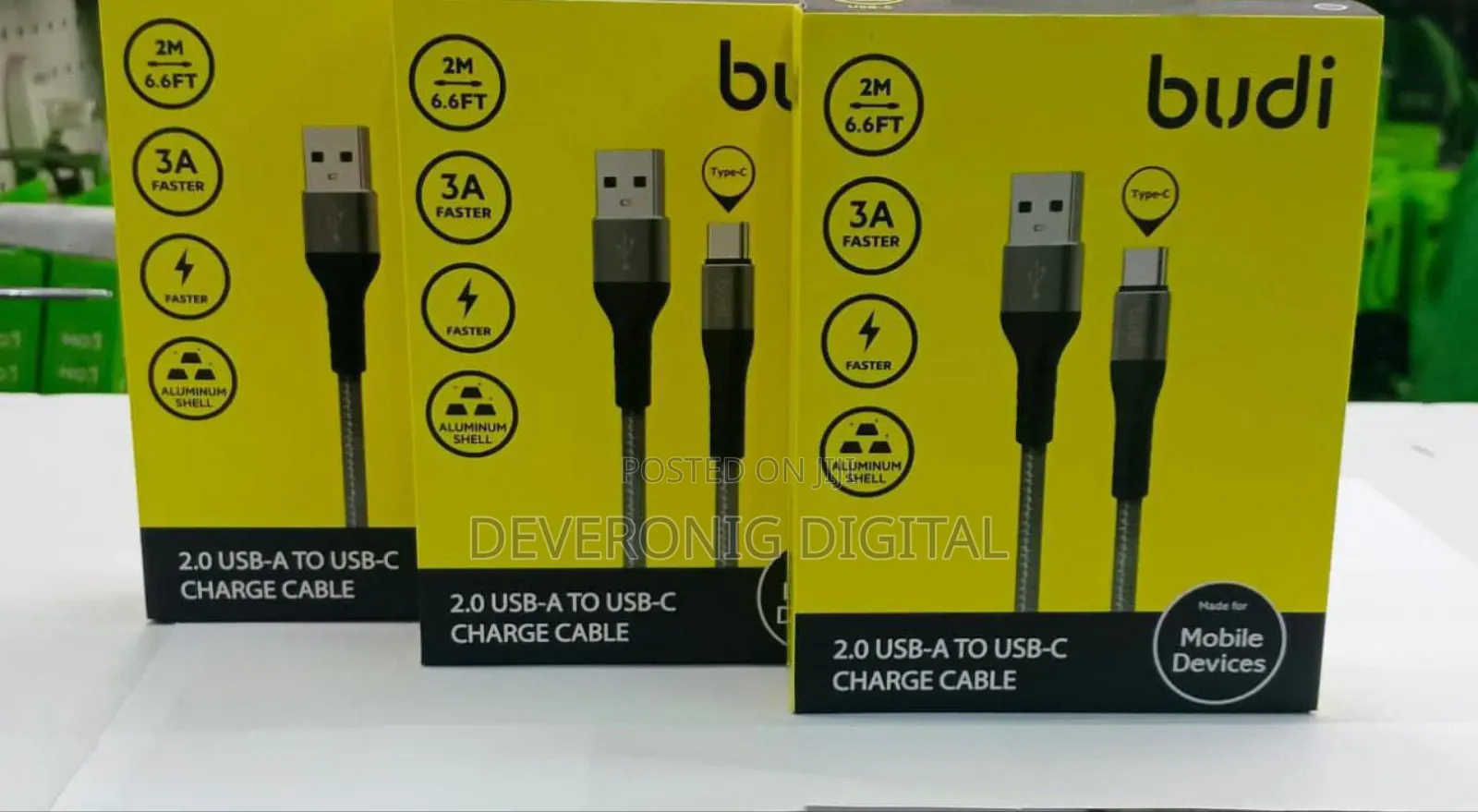 Budi Dc197t20h 2.0 Usb-a to Usb-C 3a *2m* Braided Fast Charging Cable