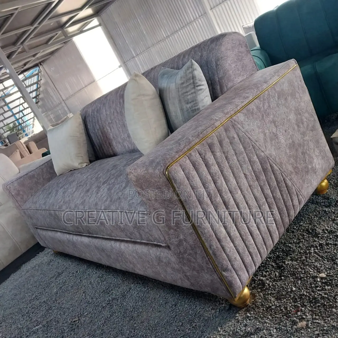 Modern Grey Fabric 3 Seater Sofa