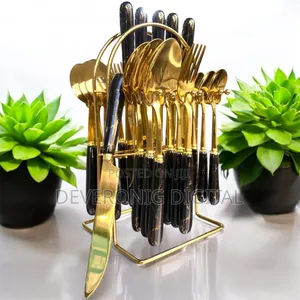 Heavy Marble Gold Cutlery Sets 
24 PCS