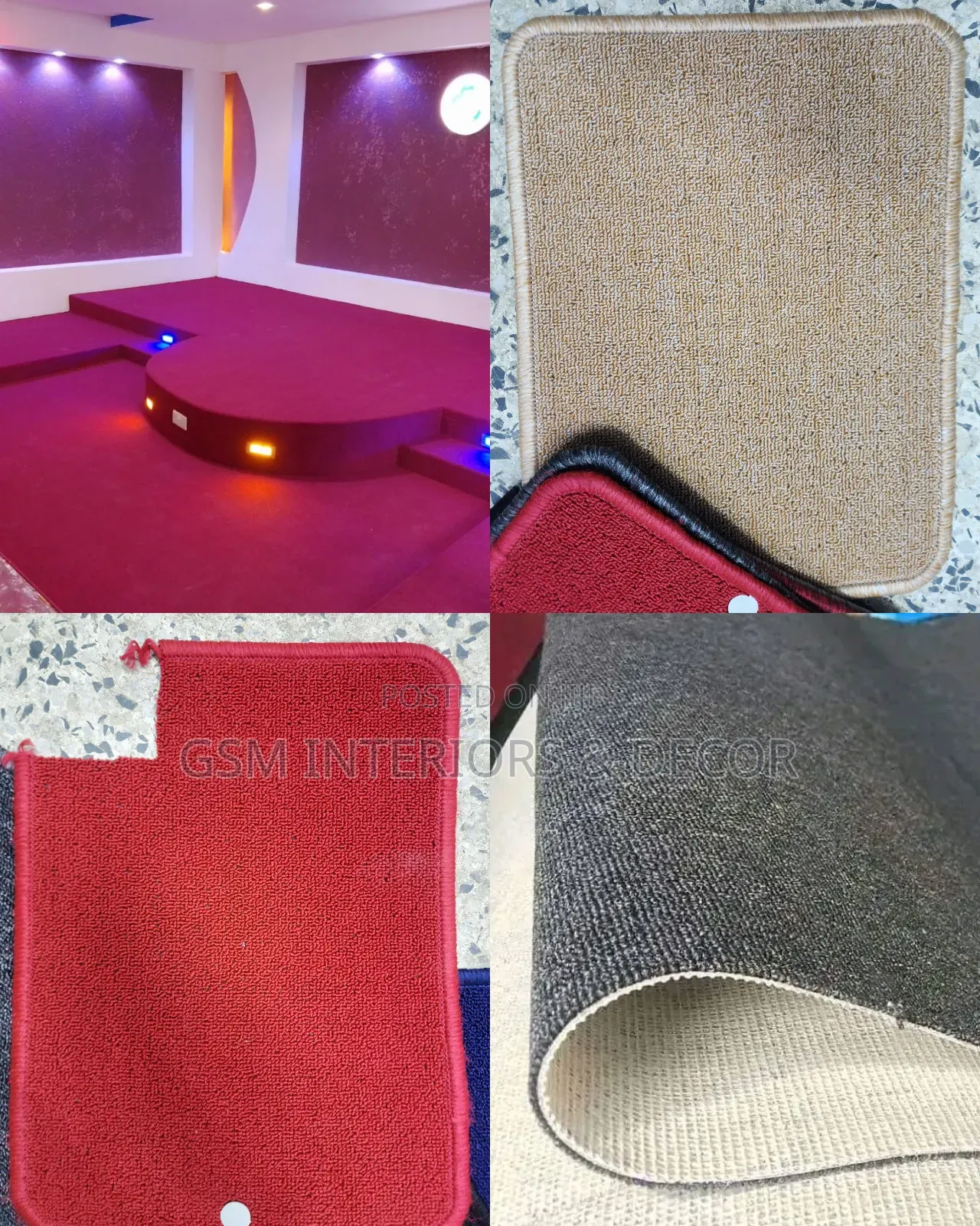 Wall to Wall Carpets in Maroon, Red, Grey and Beige