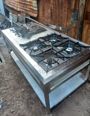 Commercial 4 Burner Cooker With Deep Fryer Machine, Stainless Steel,