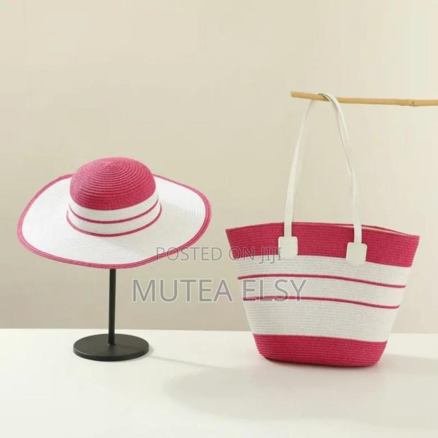 White,Pink,Blue,Green Brawn Ladies Summer Hat Bag Sets