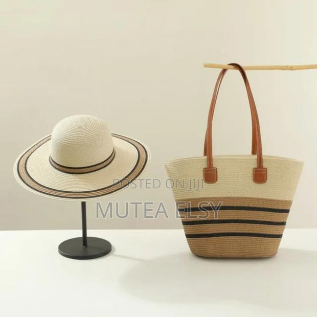 White,Pink,Blue,Green Brawn Ladies Summer Hat Bag Sets - thumbnail 2