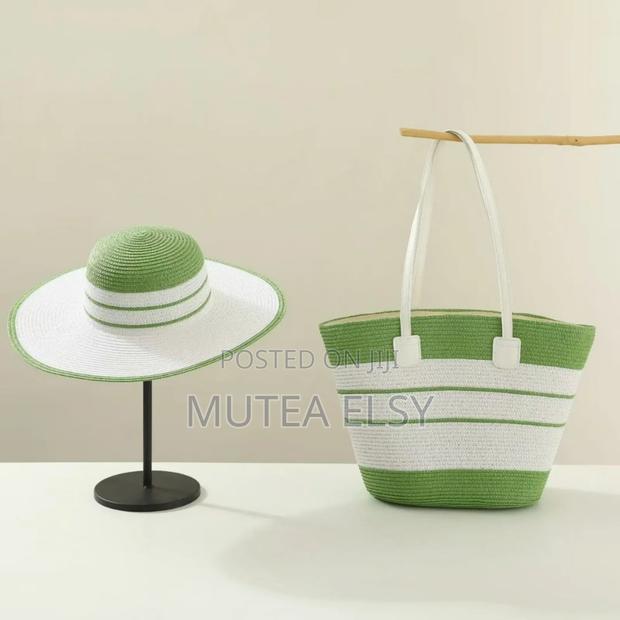 White,Pink,Blue,Green Brawn Ladies Summer Hat Bag Sets - thumbnail 3