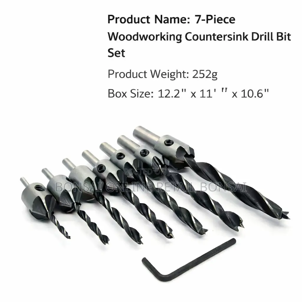 7pcs Wood Countersink Drill Bit Set With Adjustable Stop Collar