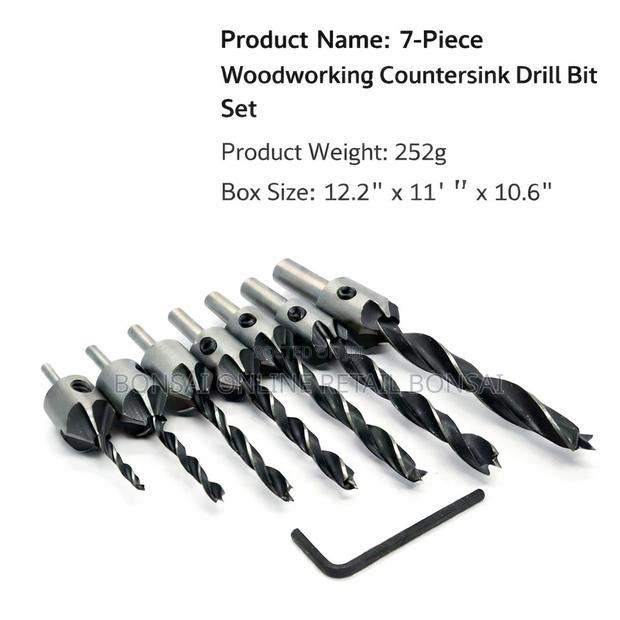 7pcs Wood Countersink Drill Bit Set With Adjustable Stop Collar - thumbnail 2