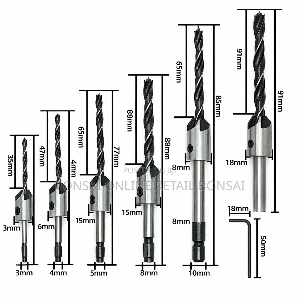 7pcs Wood Countersink Drill Bit Set With Adjustable Stop Collar
