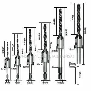 7pcs Wood Countersink Drill Bit Set With Adjustable Stop Collar