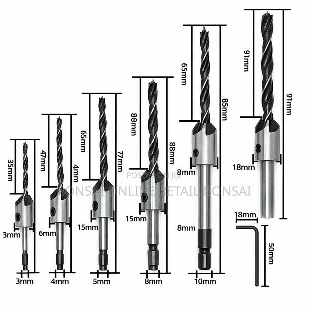7pcs Wood Countersink Drill Bit Set With Adjustable Stop Collar - thumbnail 3