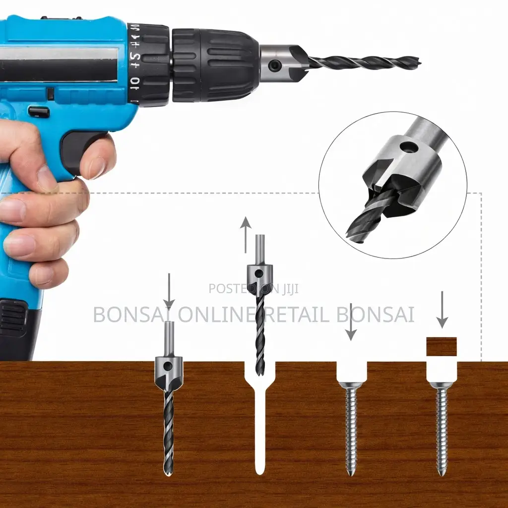 7pcs Wood Countersink Drill Bit Set With Adjustable Stop Collar
