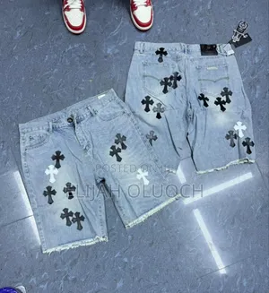 Chrome Hearts-Style Denim Shorts/Jorts