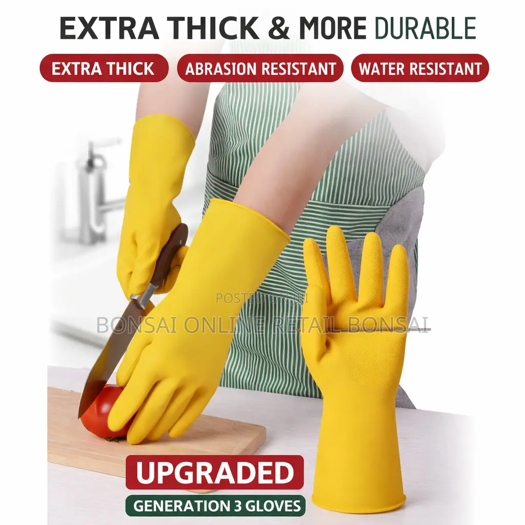Yellow Latex Cleaning Gloves for Dishwashing and Household Tasks