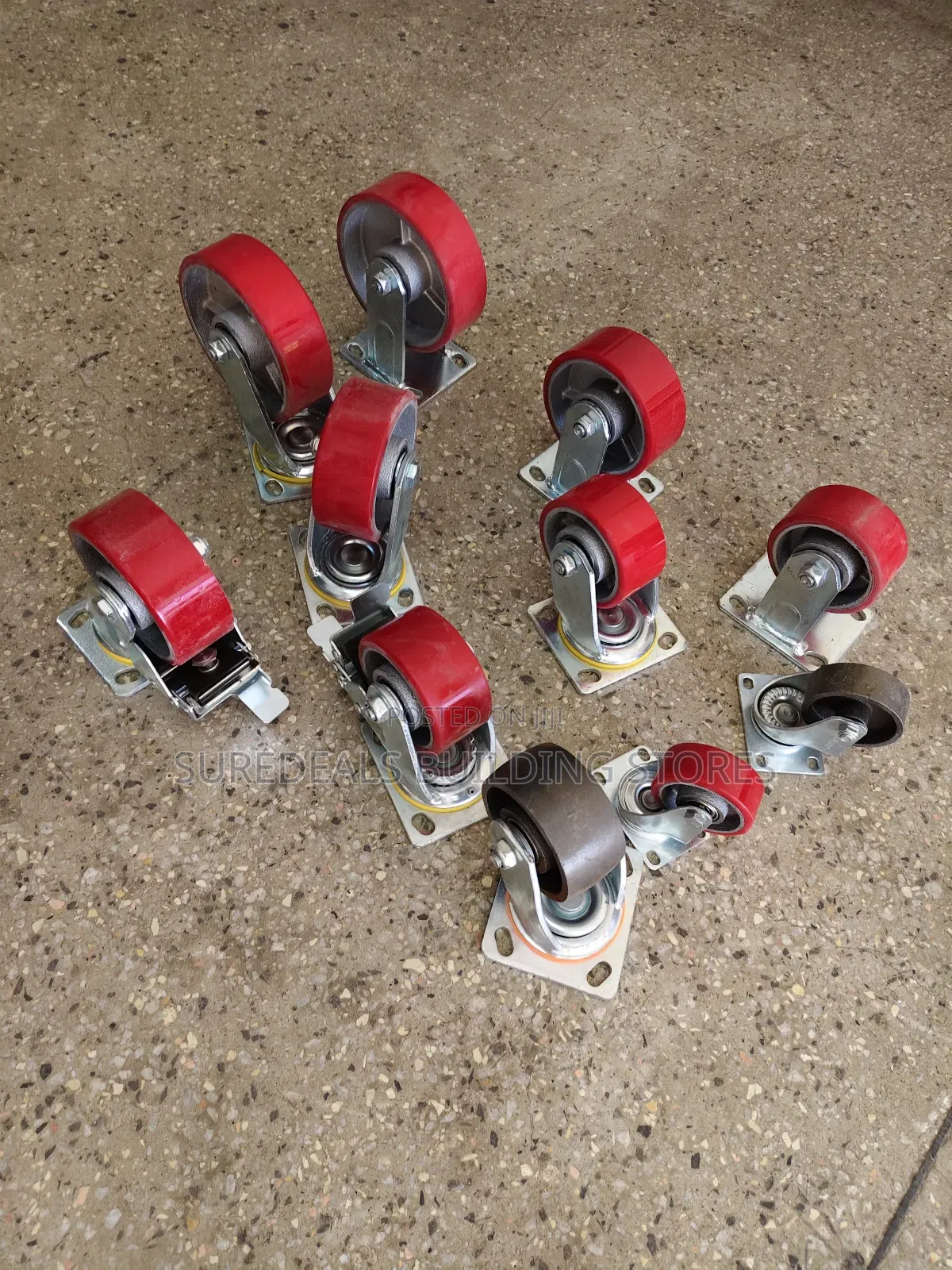 Heavy-duty Industrial Casters With Red Polyurethane On Cast Iron Wheel