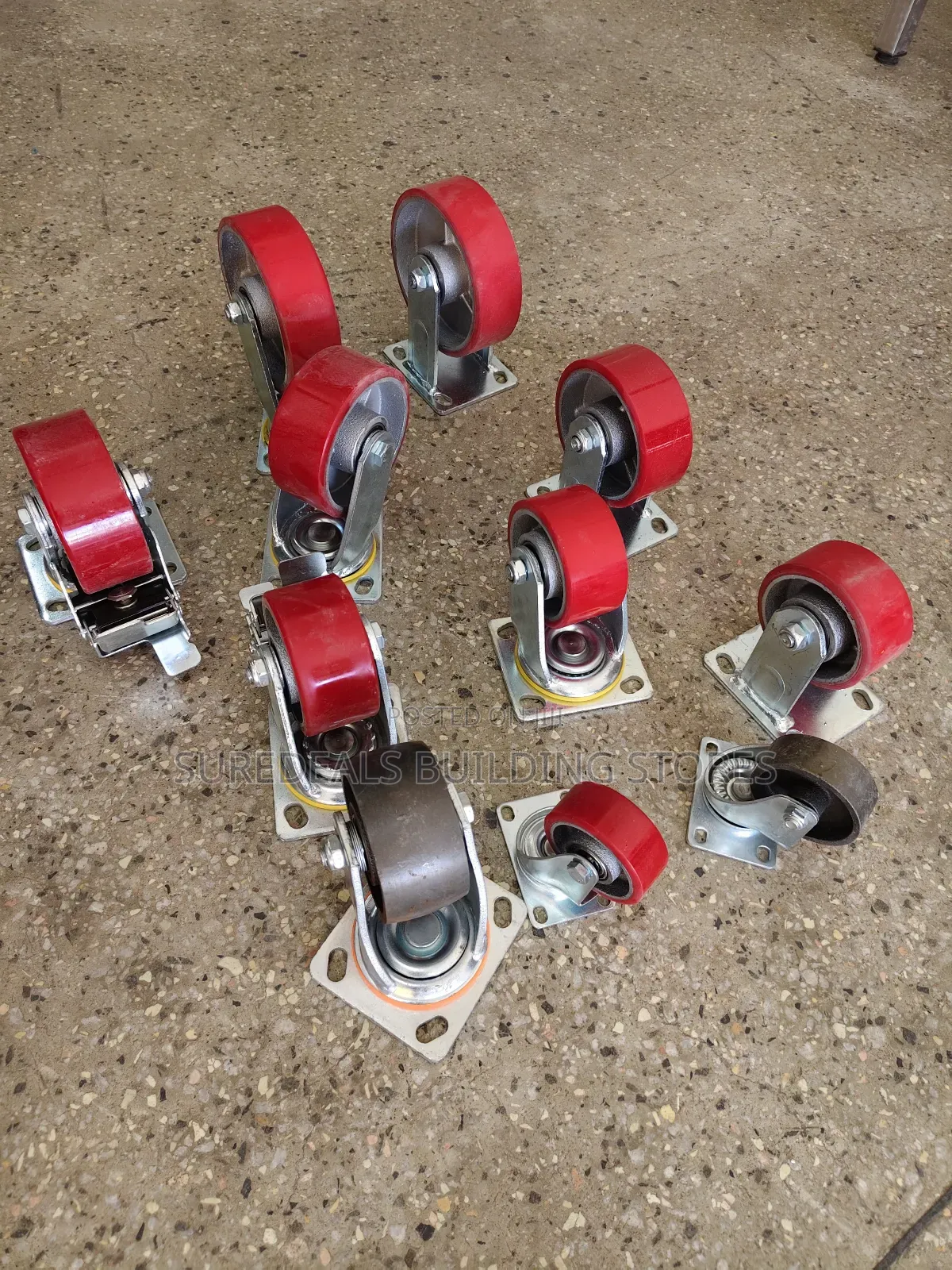 Heavy-duty Industrial Casters With Red Polyurethane On Cast Iron Wheel