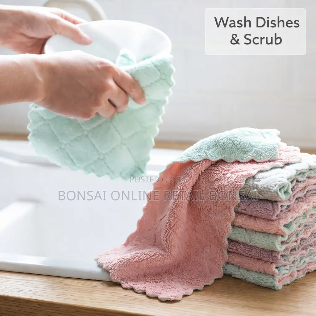 Double-Sided Coral Fleece Dish Cloths Absorbent Non-Oil Kitchen Towels