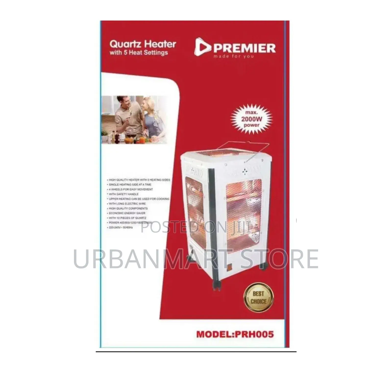 Premier Heater;Prh005 Quartz Room Heater 2000w With 5 Heat Settings