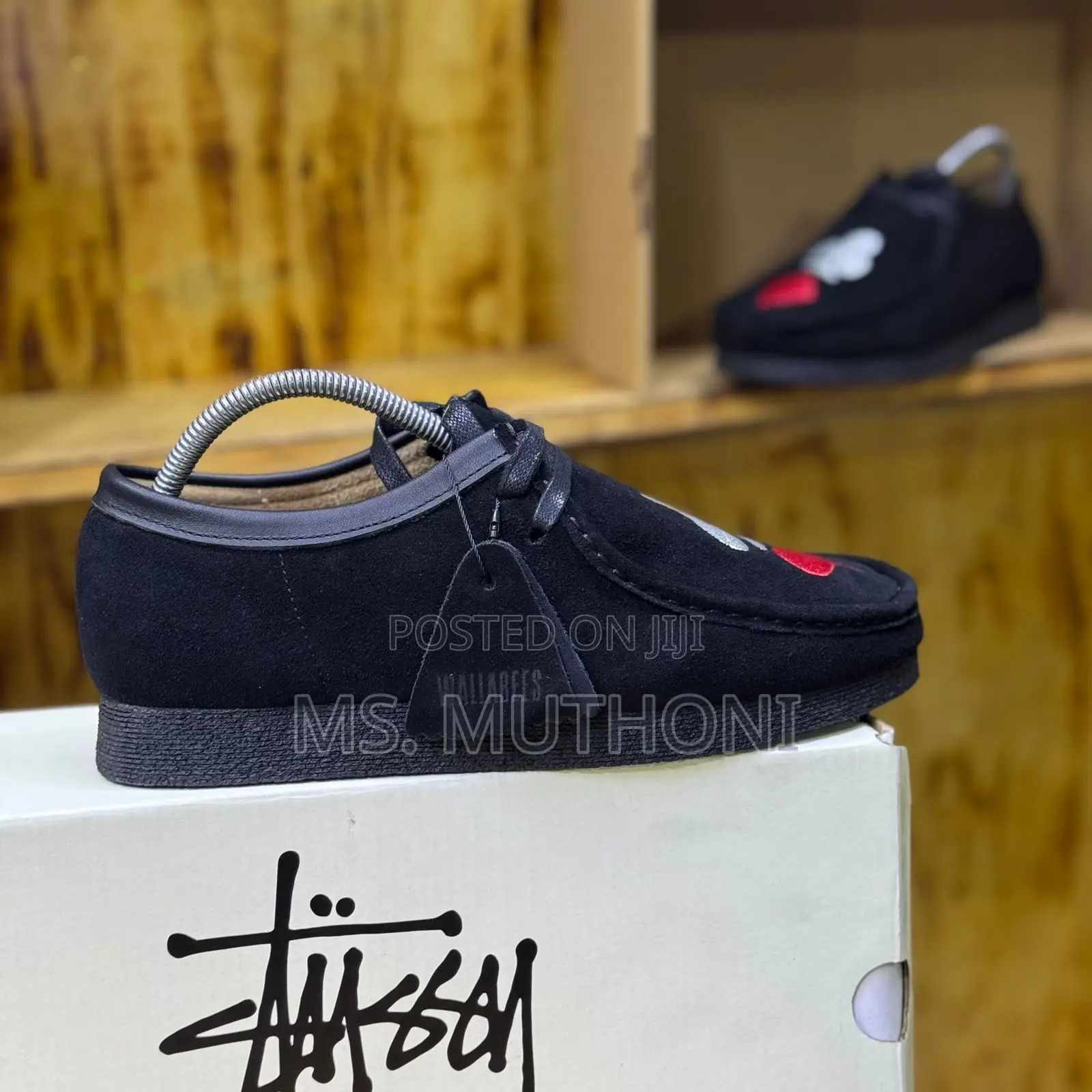 Stussy X Clarks Wallabee 'Four Card Suits' Shoe in Black Suede. 38-45