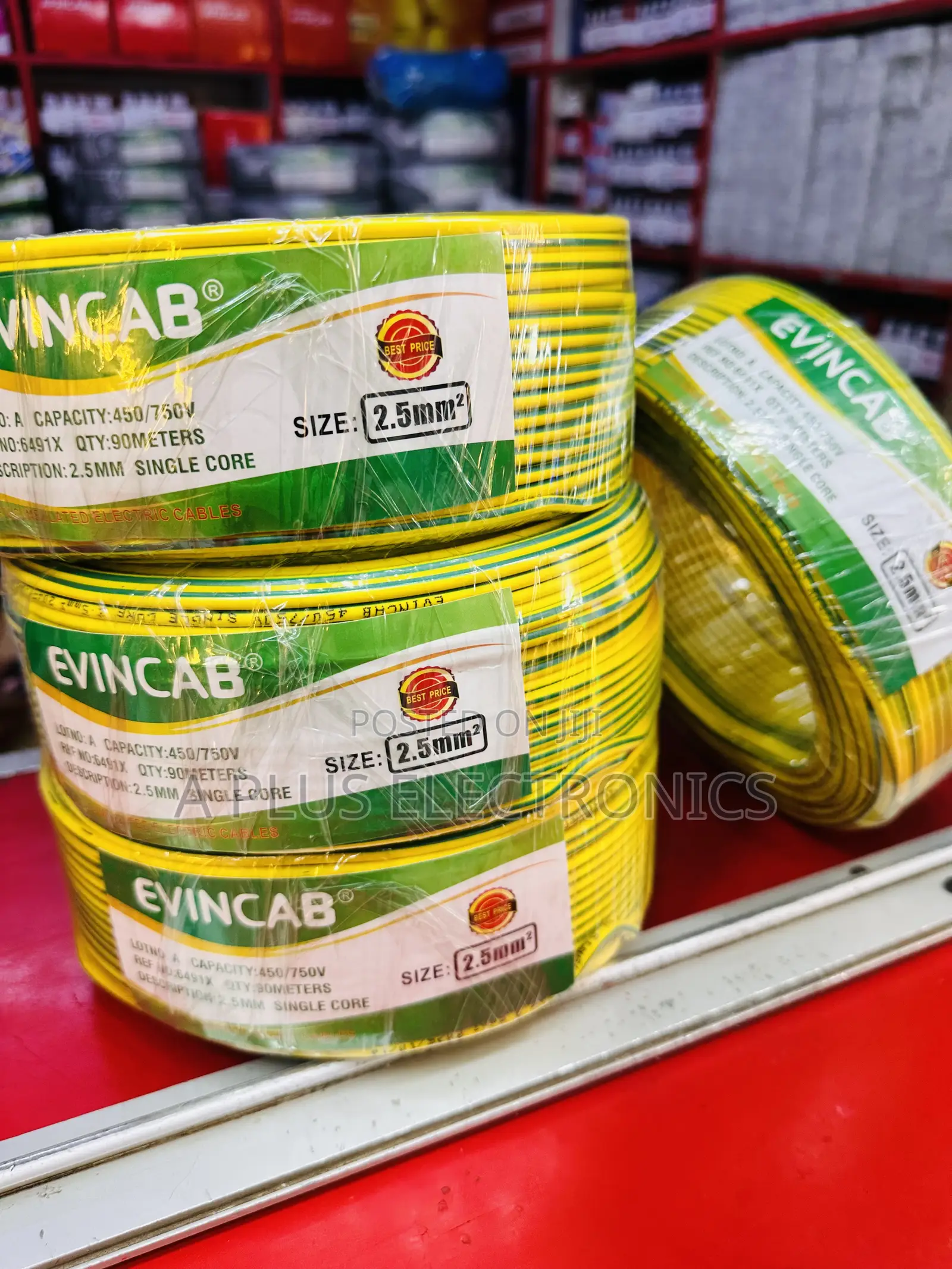 Evincab 2.5mm Single Core Wiring Cable 90m(Yellow Green) Conductivity