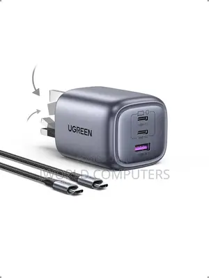 Ugreen 65w 3-Port Gan Fast Charger With Interchangeable Uk/Us/Eu